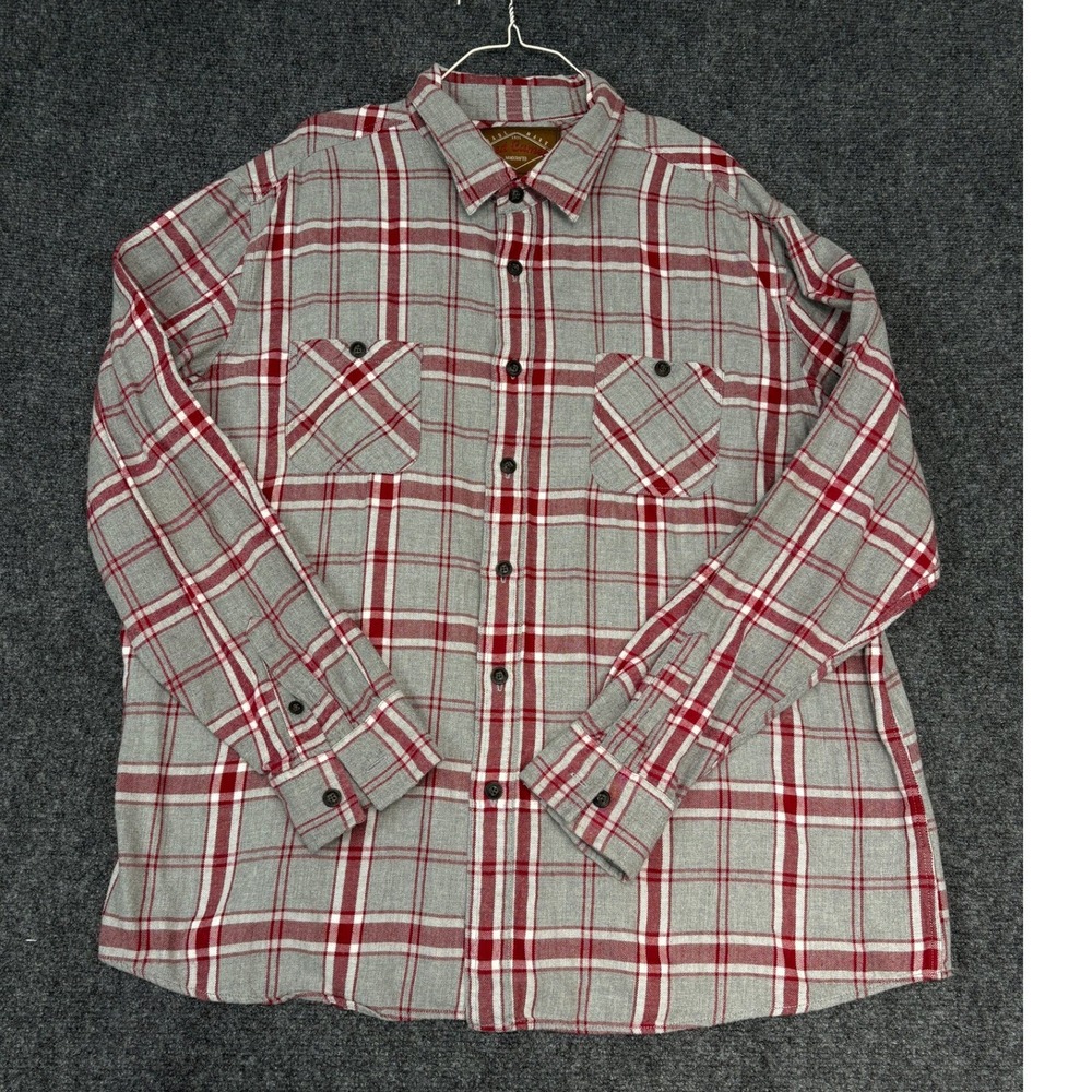Red Camel Button Down Shirt Mens XXL Grey Red Plaid Long Sleeve Cotton Flannel